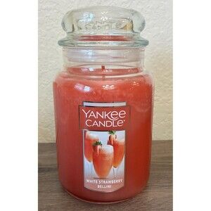 NEW Yankee Candle WHITE STRAWBERRY BELLINI Large Jar 22Oz Pink Housewarmer Fruit